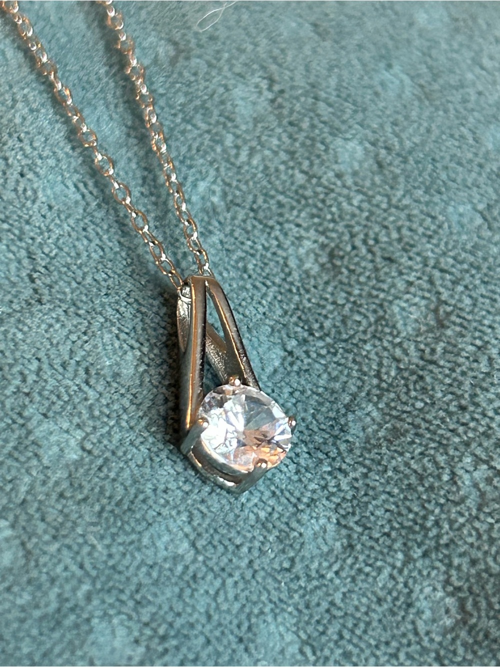 Sterling Silver CZ Pendant Necklace Stamped 925 18” Delicate Chain Jewelry